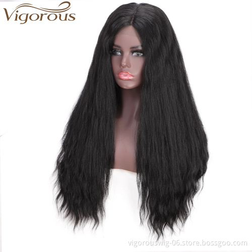Vigorous Natural Black Lace Front Wigs Long Wavy Synthetic Lace Part Wig Heat Resistant Lace Front Wigs for Black Women